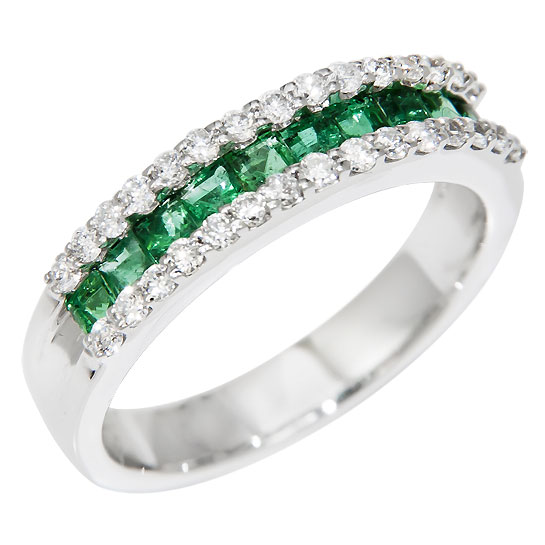 Emerald and Diamond Wedding Band - Click Image to Close