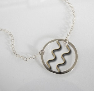 Aquarius Zodiac Necklace - Sterling Silver with 14K Yellow Gold