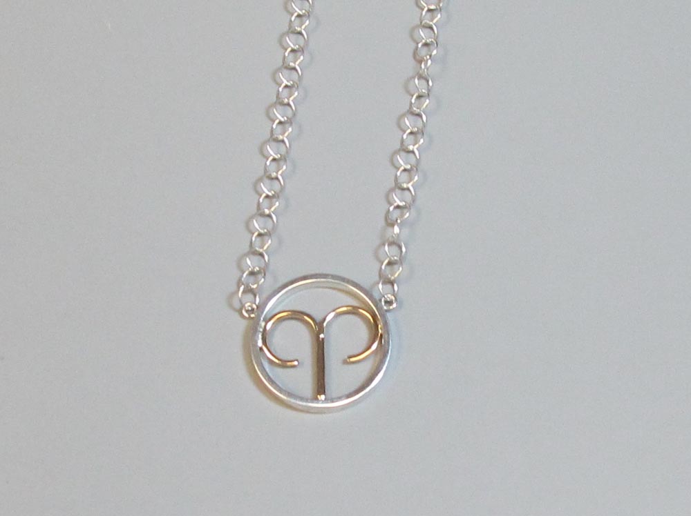 Aries Zodiac Necklace Sterling Silver with 14K Yellow Gold