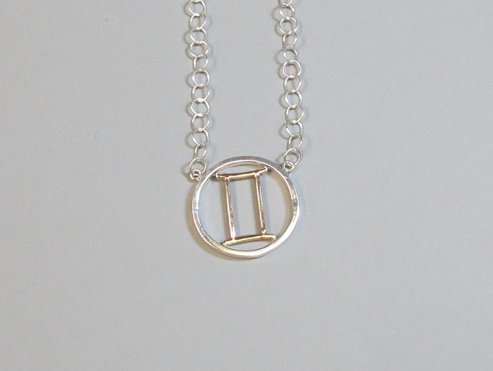 Gemini Zodiac Necklace Sterling Silver with 14K Yellow Gold