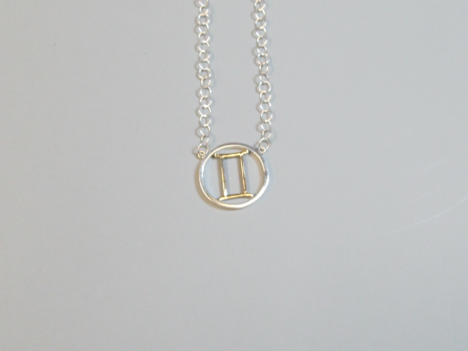 Gemini Zodiac Necklace Sterling Silver with 14K Yellow Gold - Click Image to Close