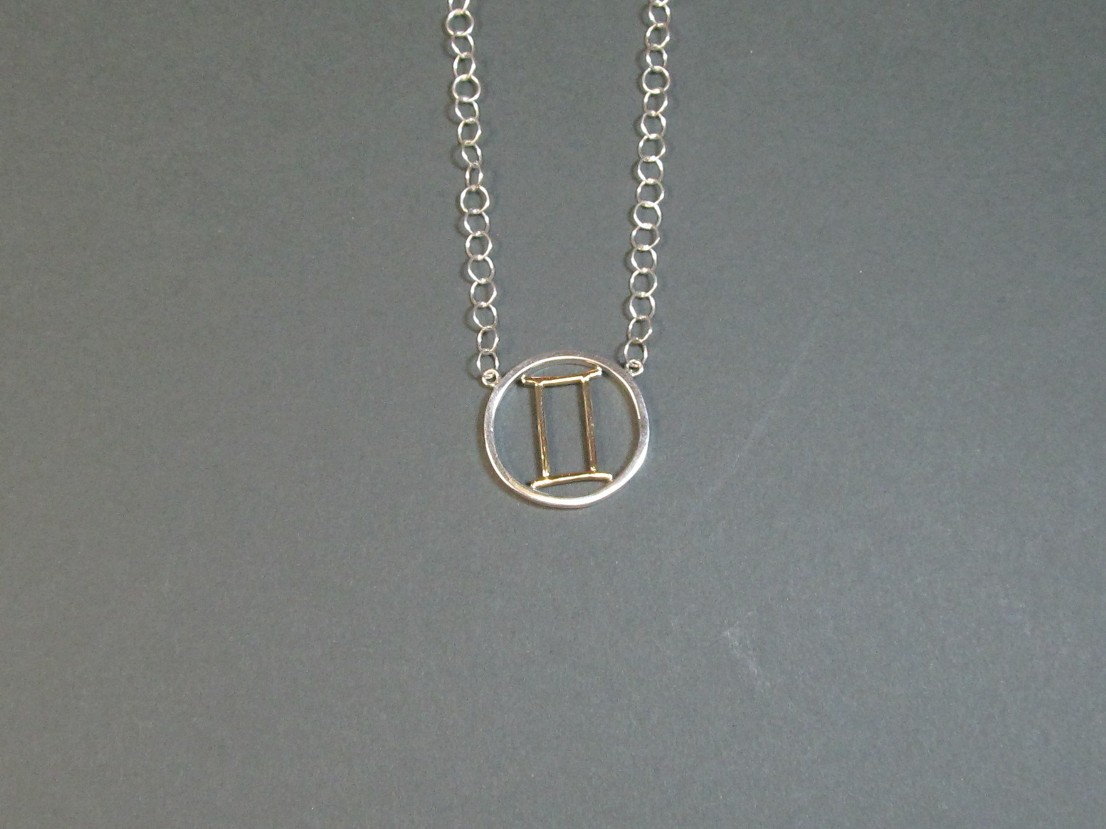 Gemini Zodiac Necklace Sterling Silver with 14K Yellow Gold