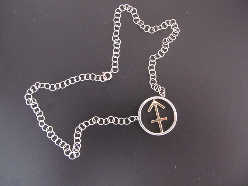 Sagittarius Zodiac Necklace Sterling Silver with 14K Yellow Gold - Click Image to Close