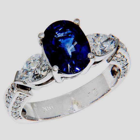 Ace of Clubs; Blue Sapphire & Diamonds Ring, #ITRATT - Click Image to Close