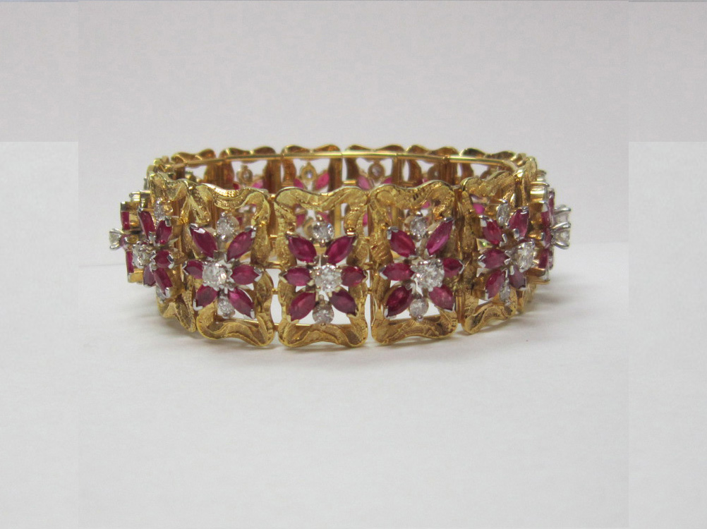 Lord Siva 14K Diamonds/Fire Rubbies - Yellow Gold bracelet