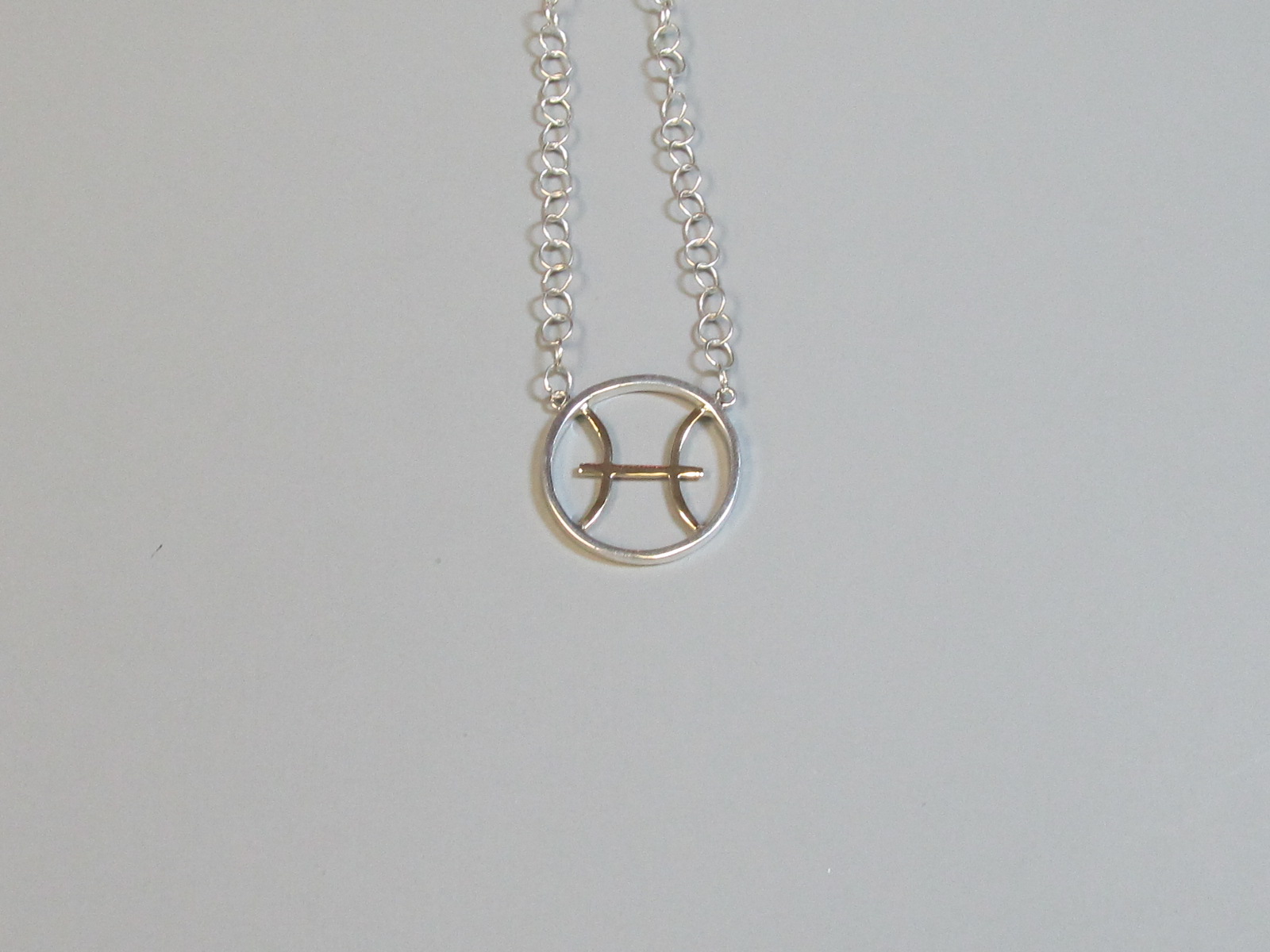 Pisces Zodiac Necklace Sterling Silver with 14K Yellow Gold