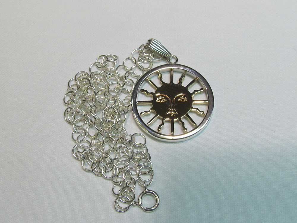 The Sun - Sterling Silver pendant with 14K Gold Sun Sign - Click Image to Close